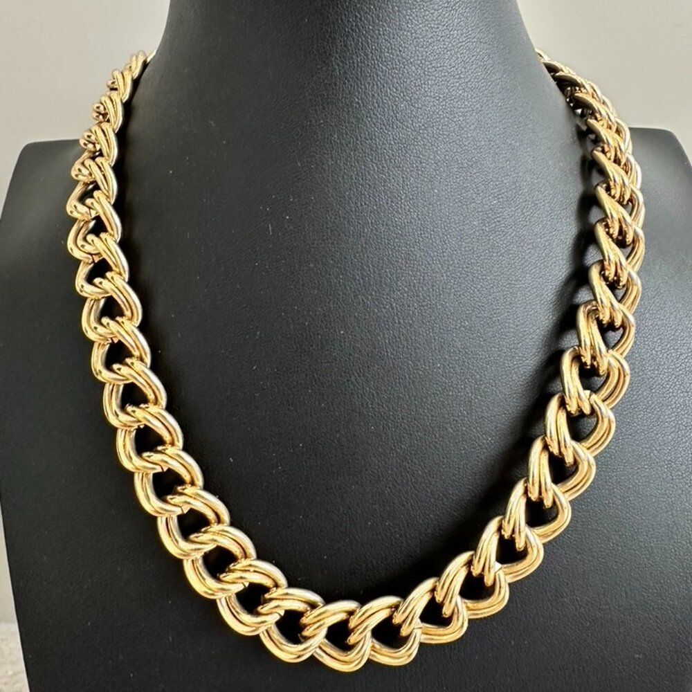 Vintage 80s 90s Givenchy Gold tone Metal Double Link Chain Necklace Logo Clasp